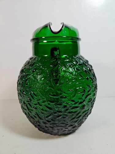 Jarra de bolas Anchor Hocking Lido Milano bosque verde esmeralda vidrio arrugado EX - Imagen 2 de 7