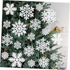 72Pcs White Glitter Snowflake Hanging Ornaments for 72 White Snowflake