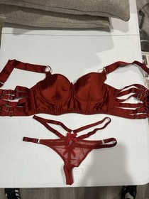 Bordelle Red Satin Strappy Balconette Bra Set 34B