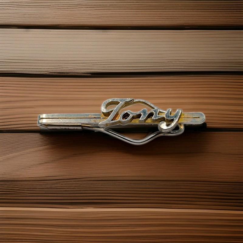 Vintage Tony Monogram Name Tie Bar Clip 2.4" (SALE)