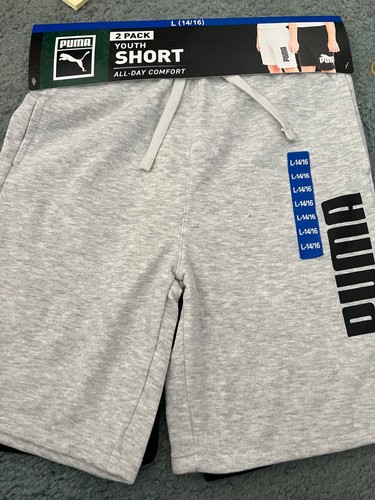 PUMA Shorts NEW 2 pack Youth Gray Black Shorts Boy's Large 14 16 - Picture 3 of 3