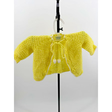 Vintage Cradle Craft Baby Sweater Knit Yellow Cardigan Tie Front One Size