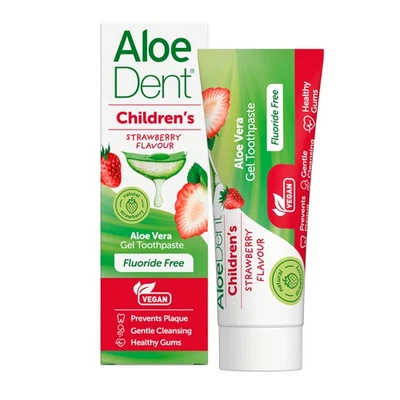 OPTIMA Aloe dent Aloe Vera Fluoride Free Childrens Child Strawberry Toothpaste 50ml X 2