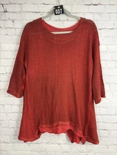 Skif Skifo 3/4 Sleeve Melange Knit Boxy Loose Top Sweater Tunic OS Red