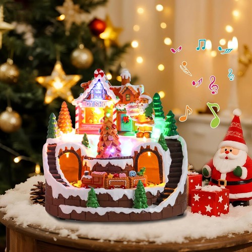 Casas de Pueblo de Navidad, Noria Giratoria con Niños Patinando e Iluminado - Imagen 15 de 21