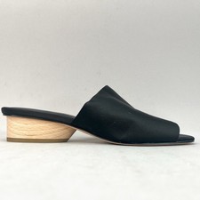 Donald Pliner Womens 7M Rimini Sandals Shoes Black Satin Mule Slide Low Heels
