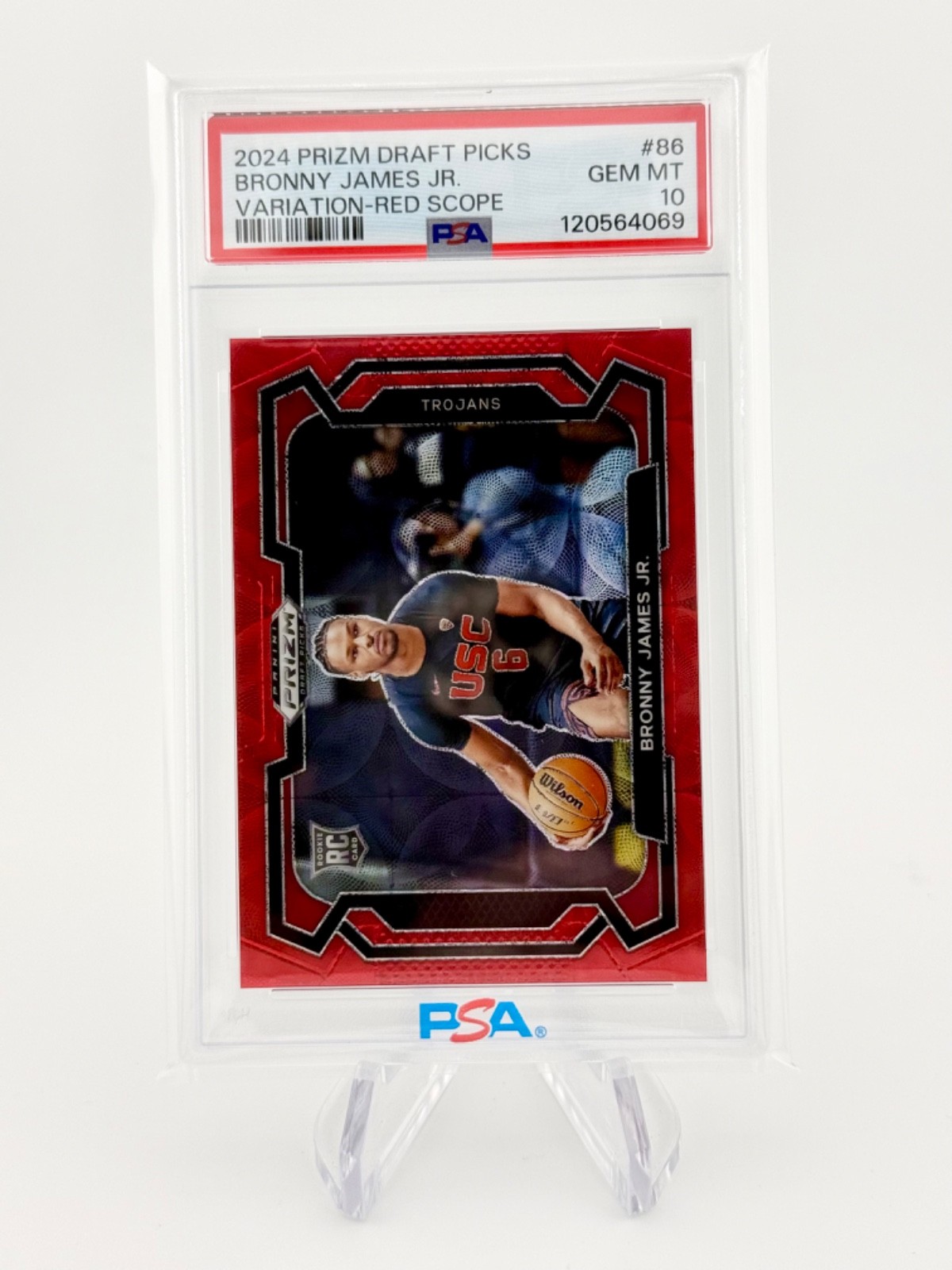2024 PANINI PRIZM DRAFT PICKS VAR-RED SCOPE #86 BRONNY JAMES JR. /88 PSA 10