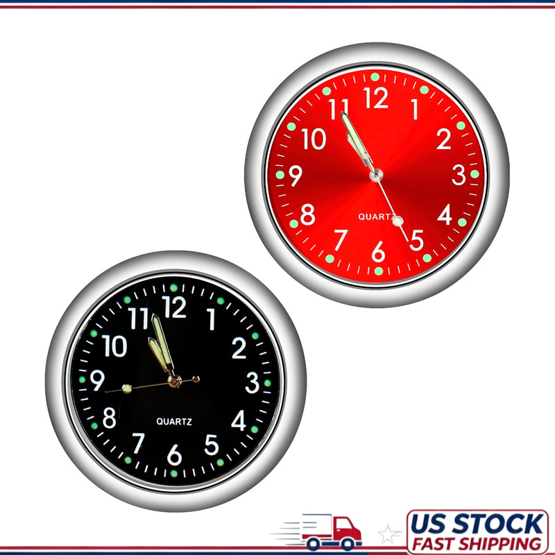 Tiny Luminous Analog Stick-On Car Dashboard Clock, Quartz Battery Operated, Bike