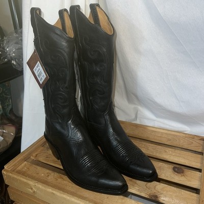 Old West Women s Black Leather 12  Snip Toe Stitch Cowboy Boots Size 7B