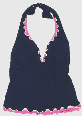 PROFILE BY GOTTEX Tankini Top Size 8 Navy Blue Pink Tricolor Ruffled Halter