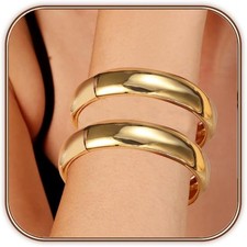 Gold Bangles Bracelets for Women Chunky Cuff Bracelet Set 2PCS Trendy...