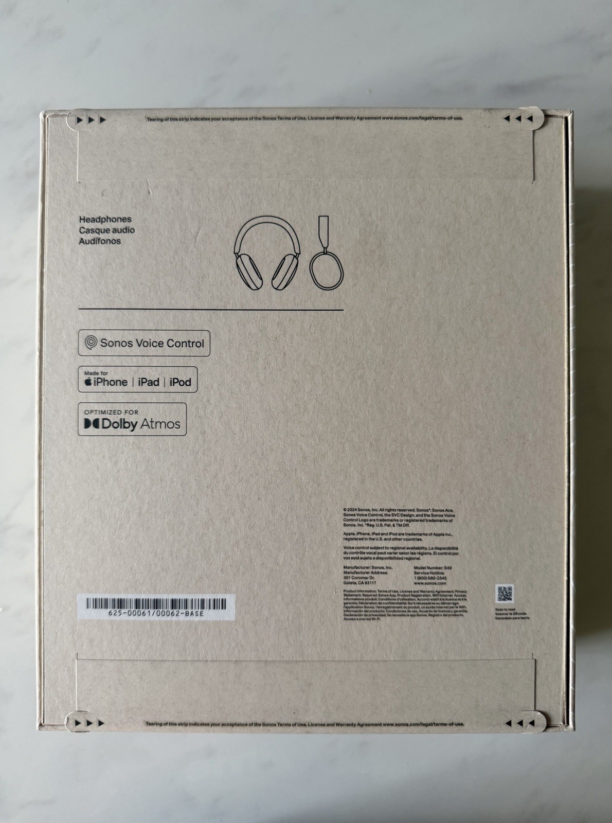 Sonos Ace White Wireless Over Ear Bluetooth Headphones Noise Cancel 30 Hour NEW