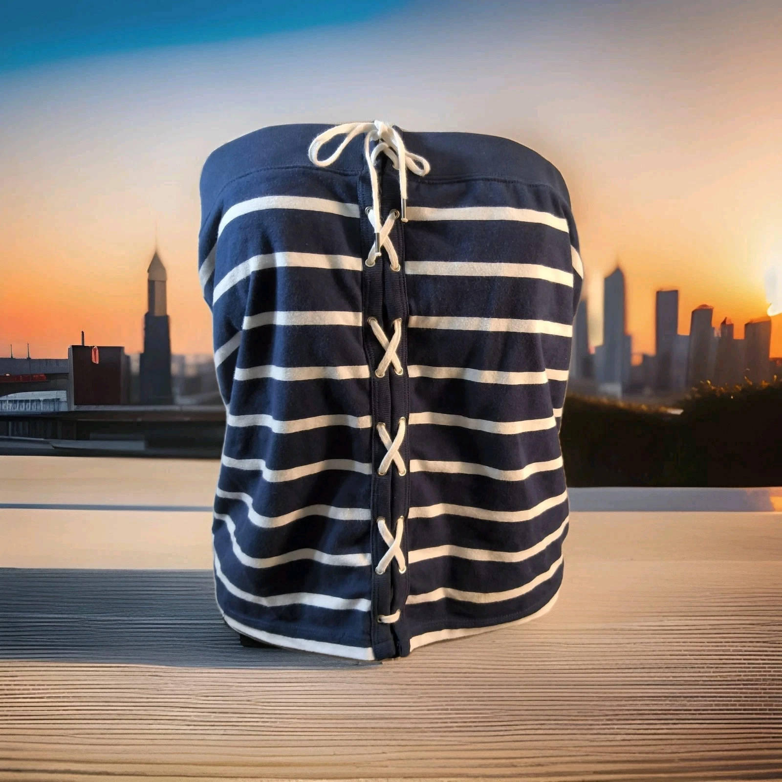 American Living Navy White Striped Drawstring Top or Skirt. Size L