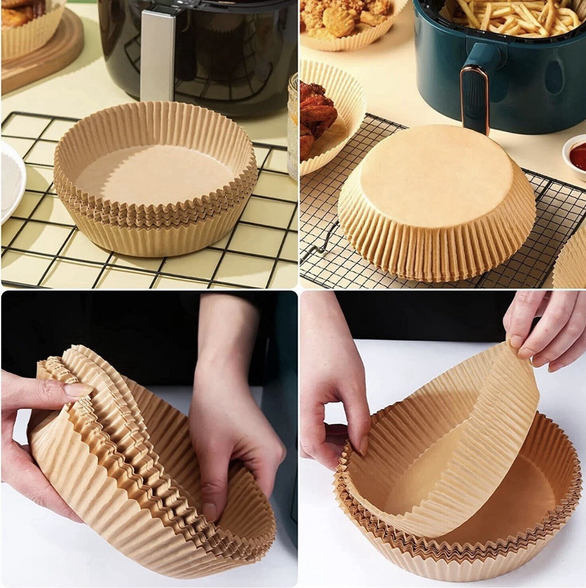 Carta Da Forno Per Friggitrice Ad Aria Set 200 Pezzi Fodere Monouso 16x4,5 Cm foto 3