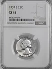 1939-S  25C WASHINGTON SILVER QUARTER  "SAN FRANCISCO"  NGC XF45  #8405240-018