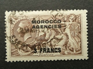 MOROCCO AGENCIES KGV 3 FRANCS ON 2s/6d SURCHARGED BROWN STAMP (SG. 200a) FU