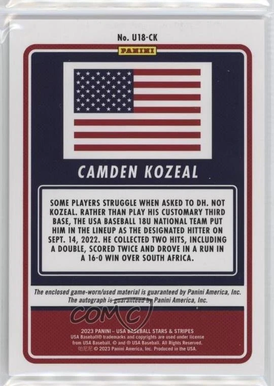 2023 Panini USA Baseball Stars & Stripes Signatures /72 Camden Kozeal Auto - Image 2 of 2