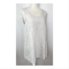 Cynthia Rowley Womens 100% Linen Tank Top Medium Sleeveless Scoop Lagenlook Boho