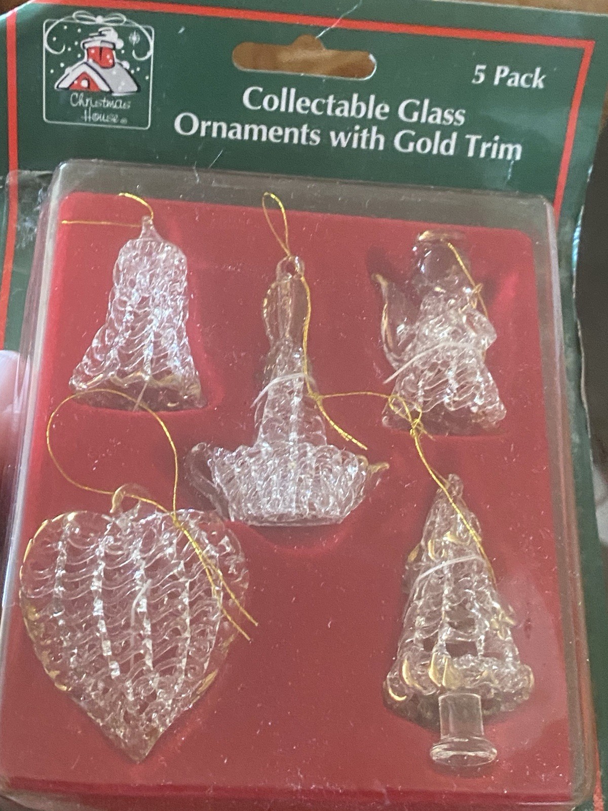 5 Piece Spun Glass Christmas Ornaments By Christmas House  Minatures set 1