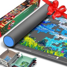 Puzzle Mat Roll Up with 6 Leather Sorting Trays - 42" x 25" Large Jigsaw Puzz...