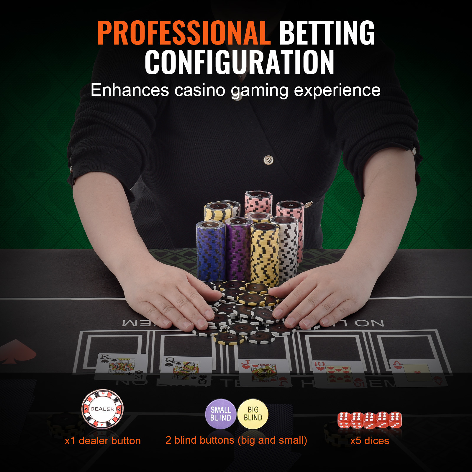 VEVOR 300-Piece Poker Chip Set with Case Texas Holdem Cards 14g Casino Chips