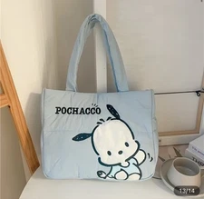 Pochacco Plush Style Blue Shoulder Bag Sanrio Miniso Kawaii Reusable