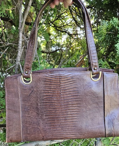 Brown Vintage Vassar Genuine Lizard Handbag, Purse, Satchel, Shoulder Bag *read* - Picture 3 of 11