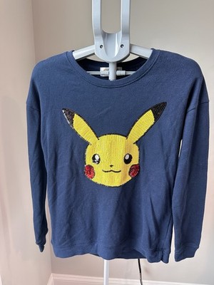 Pokémon Pikachu Sequin Face Crewneck Sweater Medium Navy Blue Unisex GUC Anime