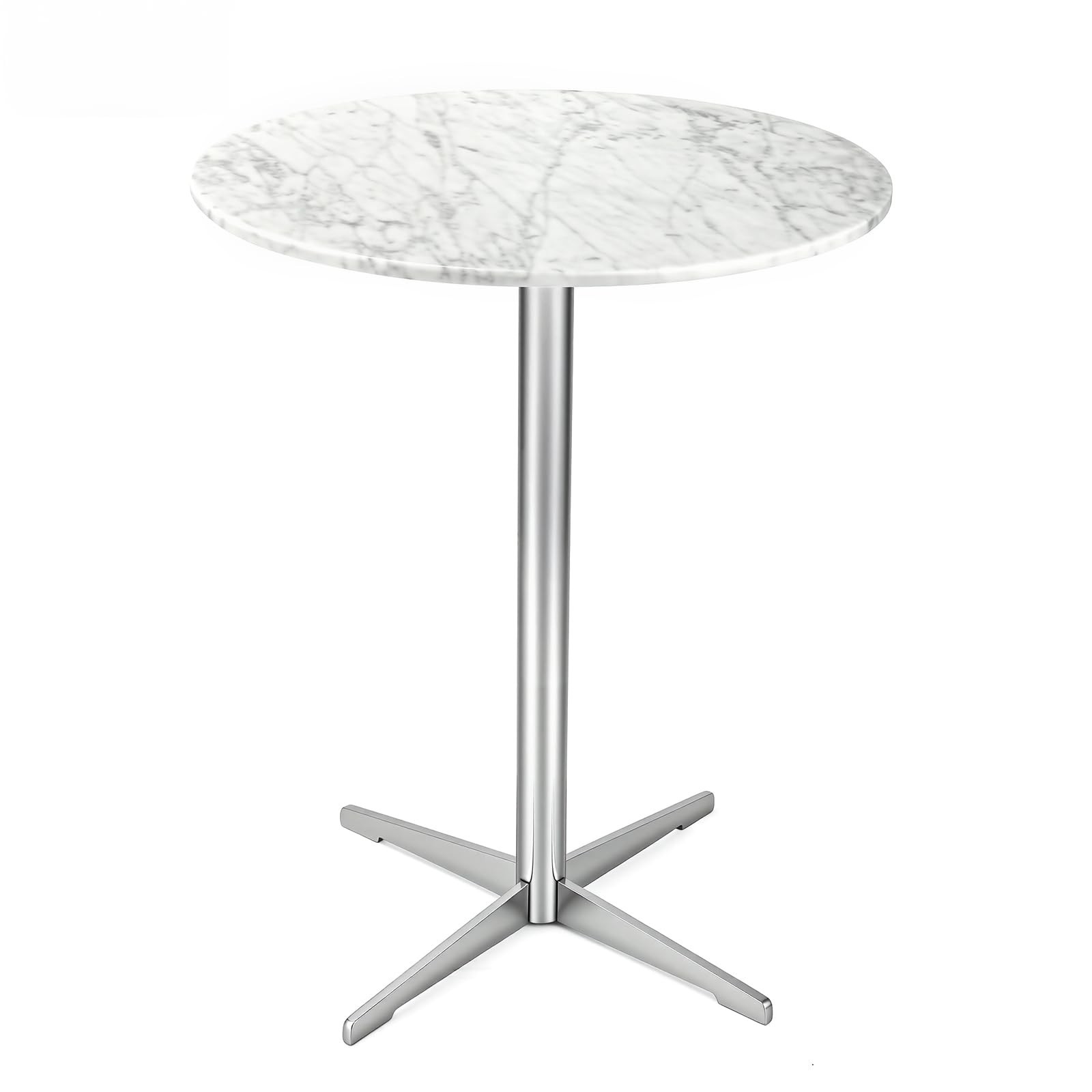 15.74"x19.68" Round Marble End Table for living room White Top Silver