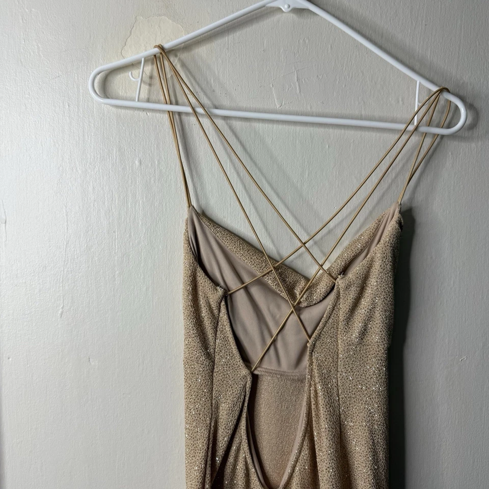 Maxi Vestido Vintage City Triángulos Dorado Brillo Tirantes Y2K Años 90 Drapeado Mediano Foto 2 de 4