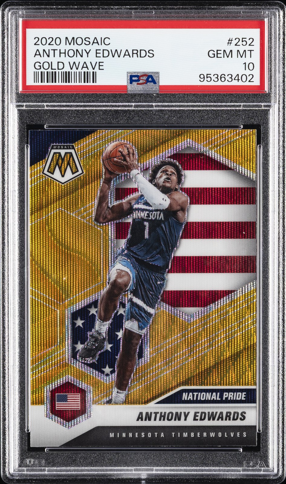 2020 PANINI MOSAIC GOLD WAVE #252 ANTHONY EDWARDS PSA 10
