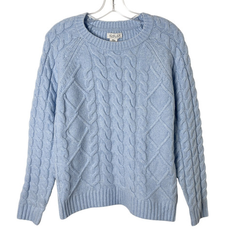 Rachel Zoe Women's Cable Knit Sweater M Light Blue Crew Neck Long Sleeve NWT