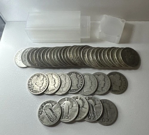 Silver Washington / Barber Quarters Full Roll (40)  90% Silver Mixed Dates
