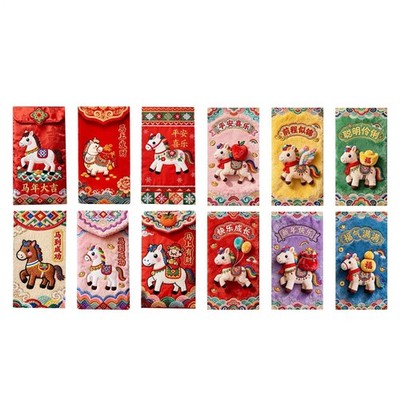 2026 Pack Of 12 Embroidered New Year Of The Horse Red Envelope Lucky Money Pack
