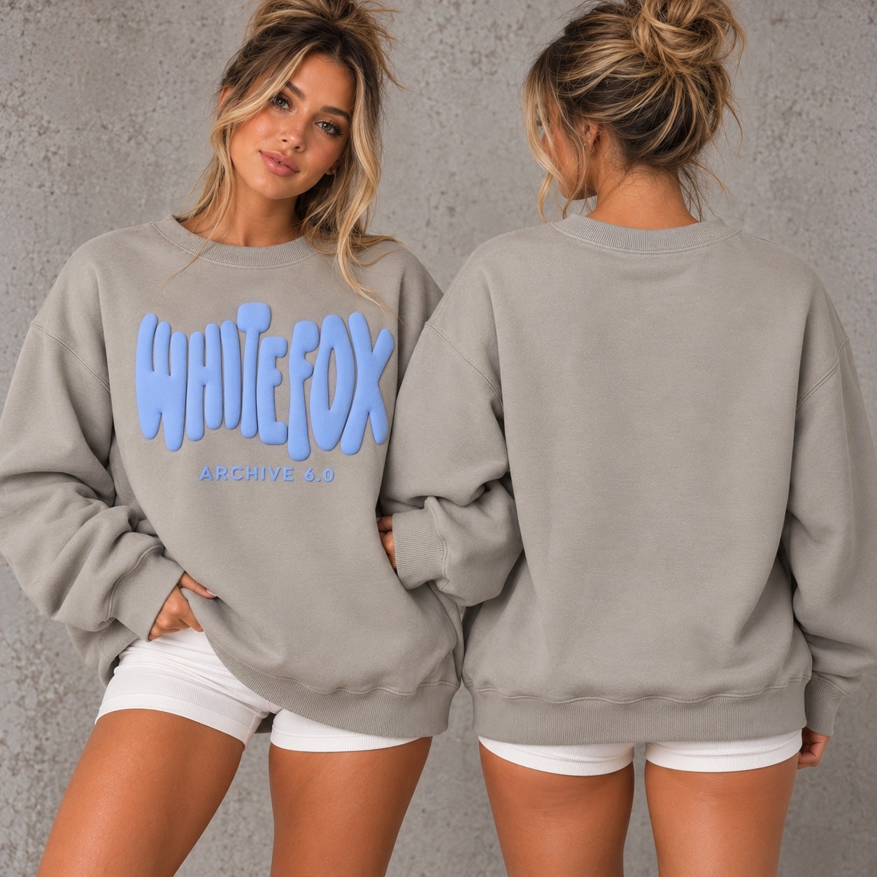 White Fox Archive 6.0 Beige M/L Oversized Crewneck Sweatshirt Blue Graphic