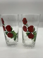 PAIR of Vintage Four Roses Blended Whiskey 5.25”h x 2.75” MCM Glasses