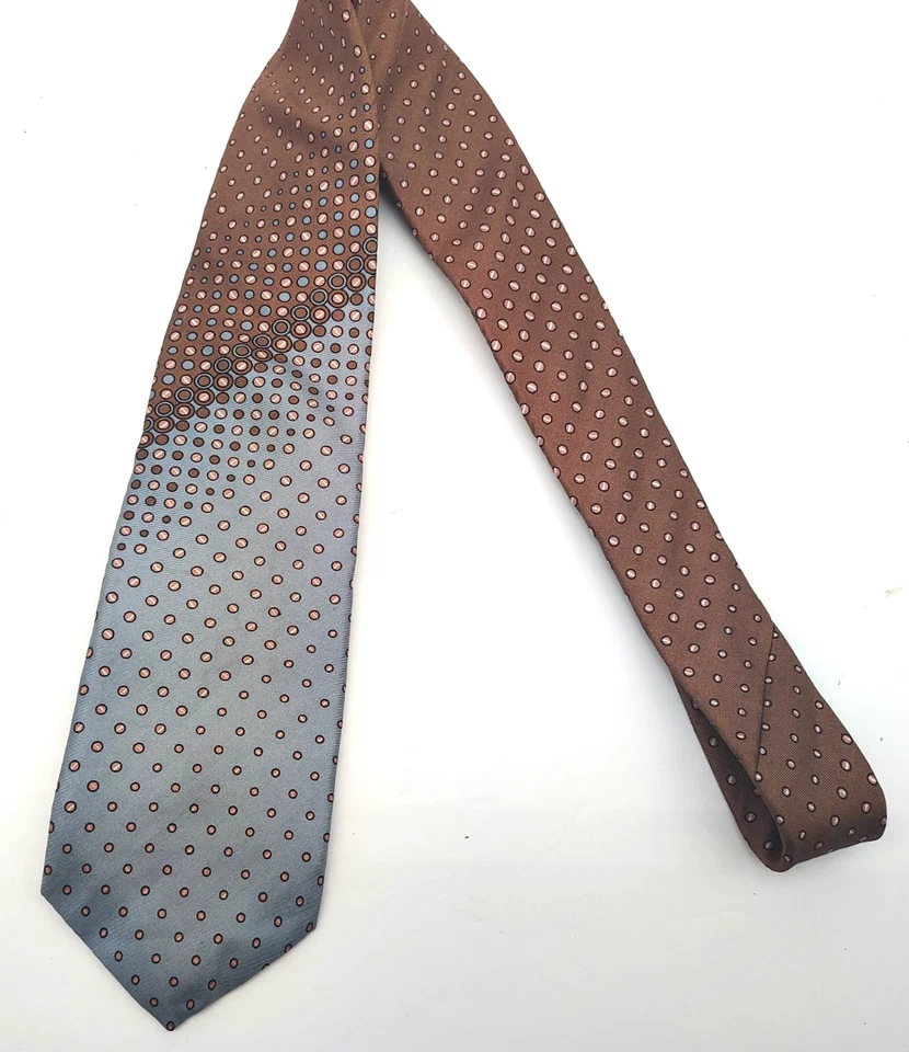 Corbata vintage Hardy Amies London toda seda para hombre azul marrón rosa lunares Foto 4 de 4