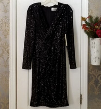 WOMEN'S ELIZA J COCKTAIL DRESS BLACK SEQUIN LONG SLEEVES V-NECK SIZE 2 NWT