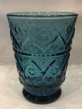 New Anthropologie Bombay Handblown Glass Dark Teal Blue Juice Glasses Set Of 4