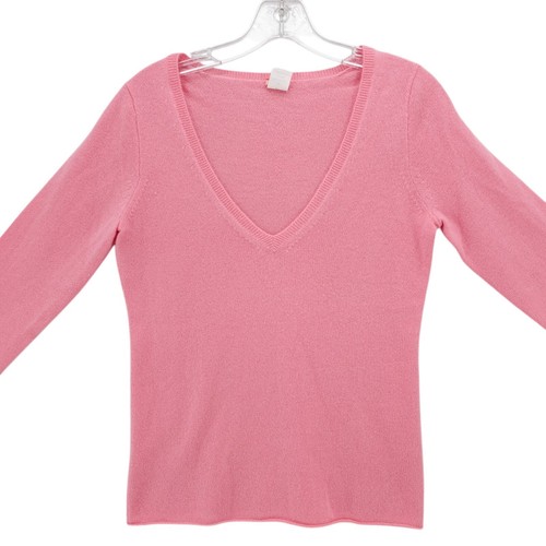 J. CREW Pink 100% Cashmere V-Neck Sweater 3/4 Sleeve Size SMALL - Picture 2 of 4