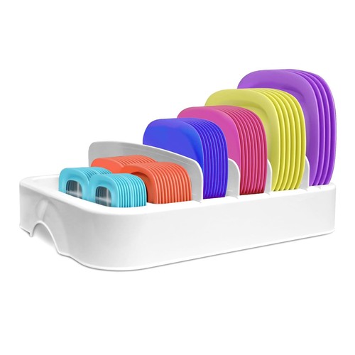 14" Food Container Lid Organizer with Adjustable Dividers BPA-Free for Kitche...