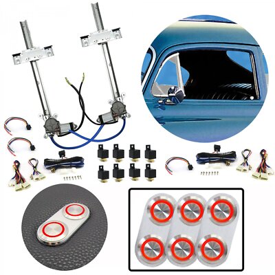 2 Door Flat Glass Power Window Kit w/ 3 Billet Aluminum Red LED Daytona Switches