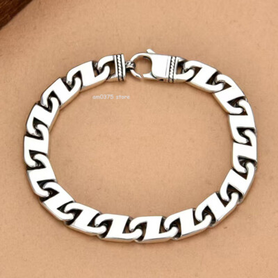 1PC Real 925 Sterling Silver Bracelet Men Women's 9mm Plat Anchor Link 7.87inchL