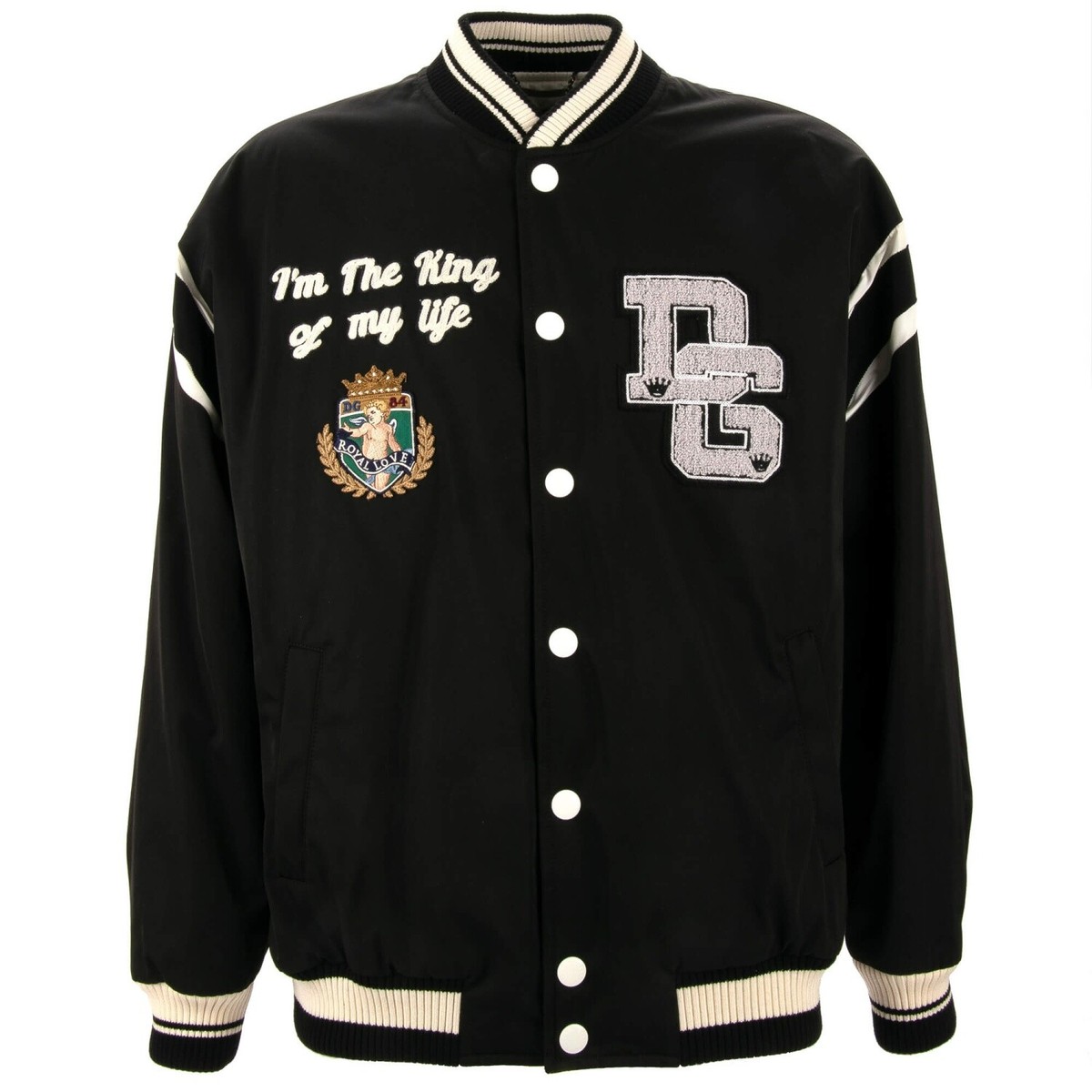 DOLCE & GABBANA Oversize Royal Varsity Bomber Jacket Logo