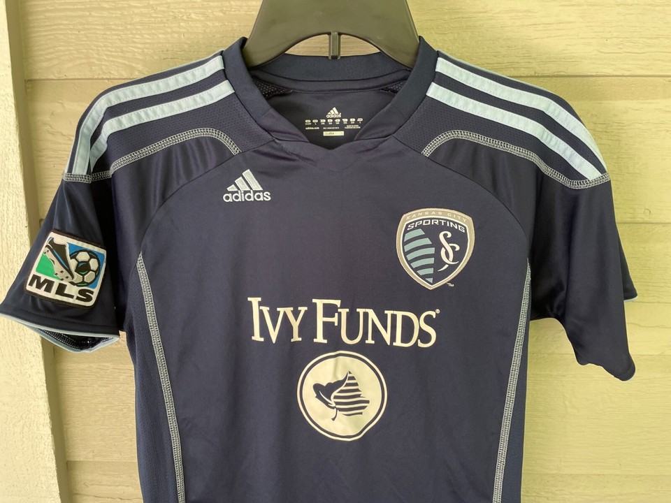 Adidas Sporting KC Jersey (Indigo Ivy Funds) sz Large climacool soccer youth eBay