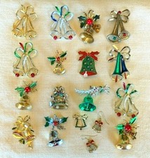Festive Lot 17 Vtg Christmas Bells Brooches/Earrings Rhinestone Gerrys ART Avon