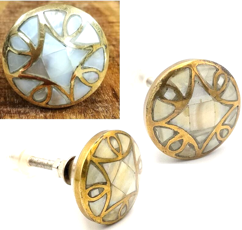 Mother of Pearl Dresser Pull Inlaid Gold Brass Drawer Knob Hardware LARGE  1.44" | eBay