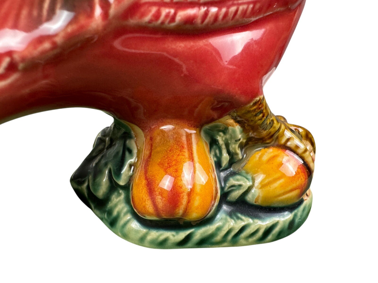 Vintage MCM Red Ceramic Pheasant Figurine Woodland Bird Statue Mid Century Mod