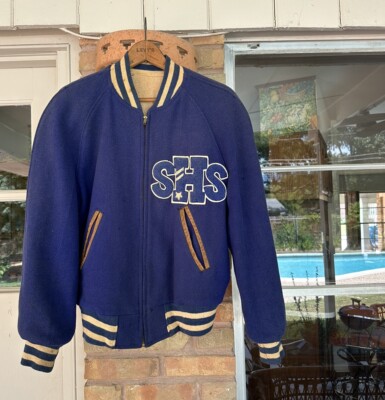 1950s Vtg Conmar Zip Front Wool Varsity Letterman Jacket 50s USA Blue