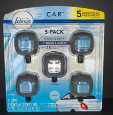5 Febreze Car Vent Clips / 4 LINEN  SKY  1 HEAVY DUTY
